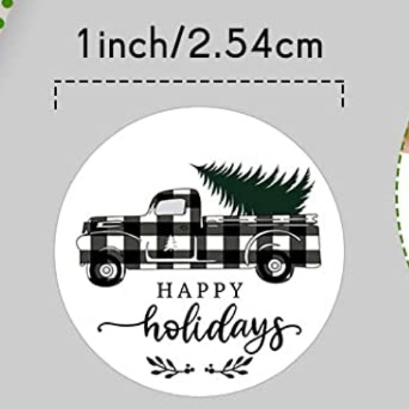 100 Christmas plaid pickup truck/tree stickers - Picture 6 of 6